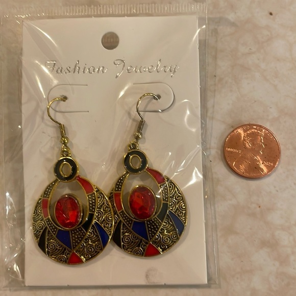 Gold Tone Earrings - Vintage Bohemian Style, Zirconia Accents, Beaded Drops - Picture 1 of 2